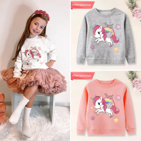 【12M-9Y】Girl Cotton Stain Resistant Unicorn Print Long Sleeve Sweatshirt - 7117 - Popopieshop.com 