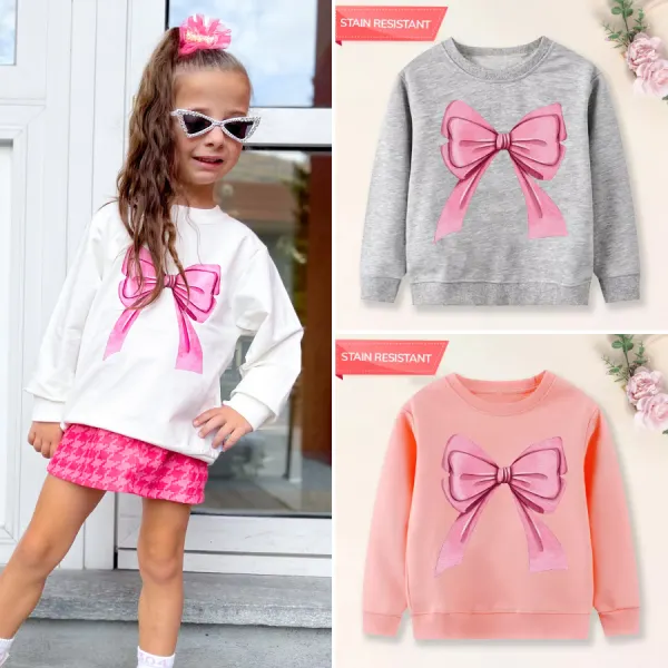 【12M-9Y】Girl Cotton Stain Resistant Bow Print Long Sleeve Sweatshirt - 7115 - Popopieshop.com 