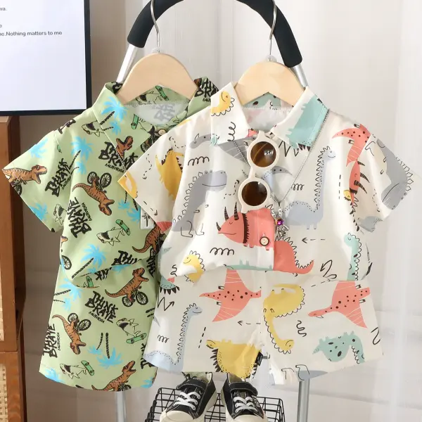 【12M-8Y】2-piece Boy Casual Cartoon Printed Multicolor Short-sleeved Shirt And Shorts Suit - Popopieshop.com 