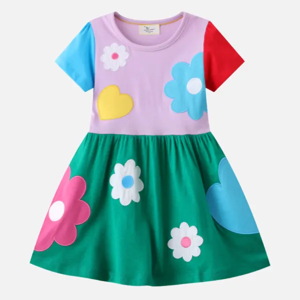 【2Y-7Y】Girls Fashion Sweet Flower Embroidery Short Sleeve Dress - Popopieshop.com 