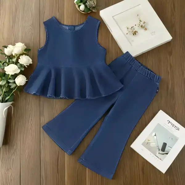 【18M-8Y】2-piece Girls Denim Top And Pants Set - Popopieshop.com 