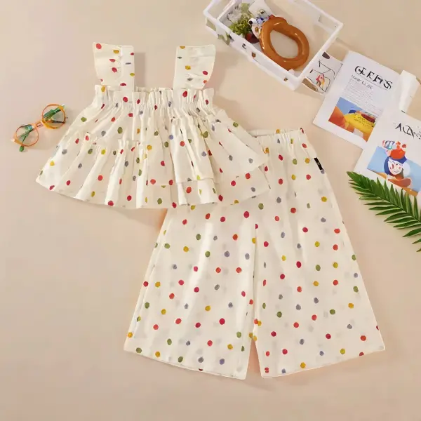 【18M-8Y】2-piece Girls Polka Dot Top And Pants Set - Popopieshop.com 