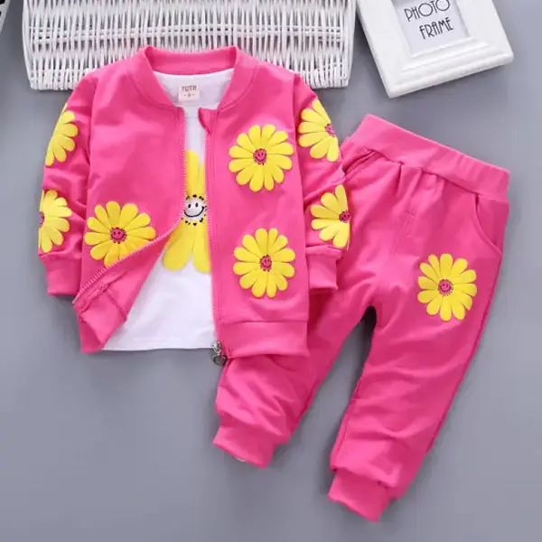 【12M-7Y】3-piece Girls Floral Print T-Shirt And Jacket And Pants Set - 34207 - Thefolls.com 