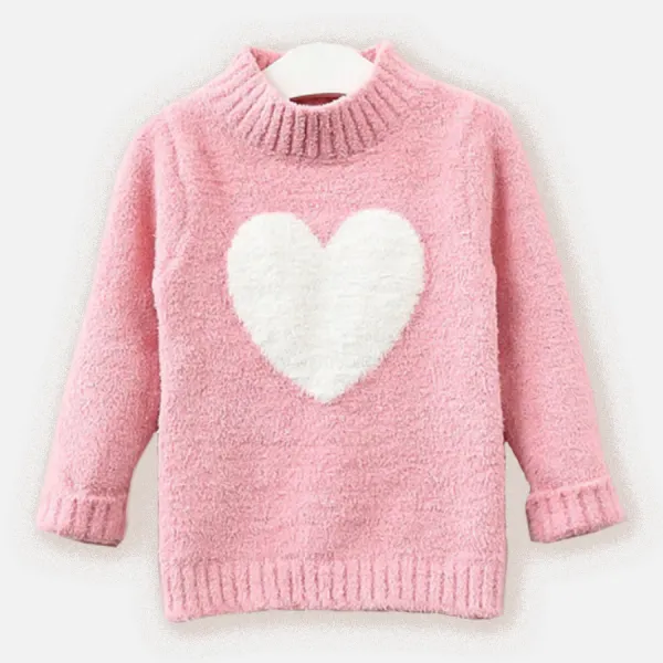 【2Y-13】Girl Sweet Heart Jacquard Turtleneck Sweater - 3196 - Popopieshop.com 