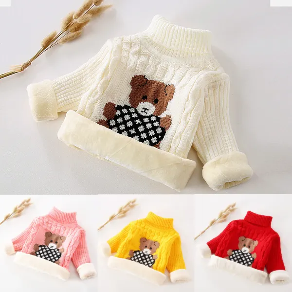 【18M-9Y】Kids Fashion Bear Pattern High Quality Fleece Thickened Funnel Neck Sweater - 9108 - Popopie.com 