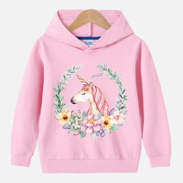 【18M-11Y】Girls Multicolor Unicorn Print Hooded Sweatshirt - 3187 - Popopieshop.com 