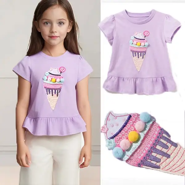 【2Y-10Y】Girls Cute Cotton Ice Cream 3D Printing Short Sleeve T-shirt - Popopieshop.com 