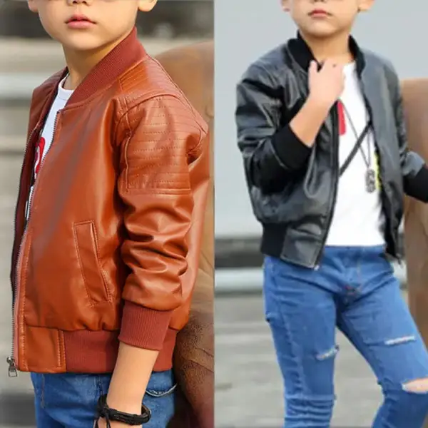 【18M-12Y】Boys Solid Color Pu Leather Jacket - Popopieshop.com 