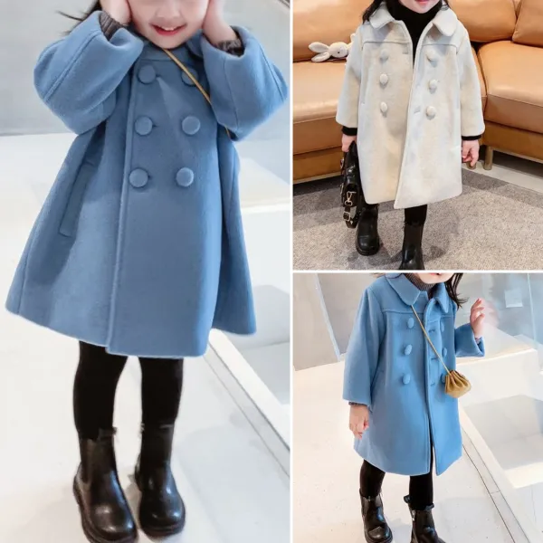 【18M-9Y】Girls Fashion Lapel Breasted Coat - 3171 - Popopieshop.com 