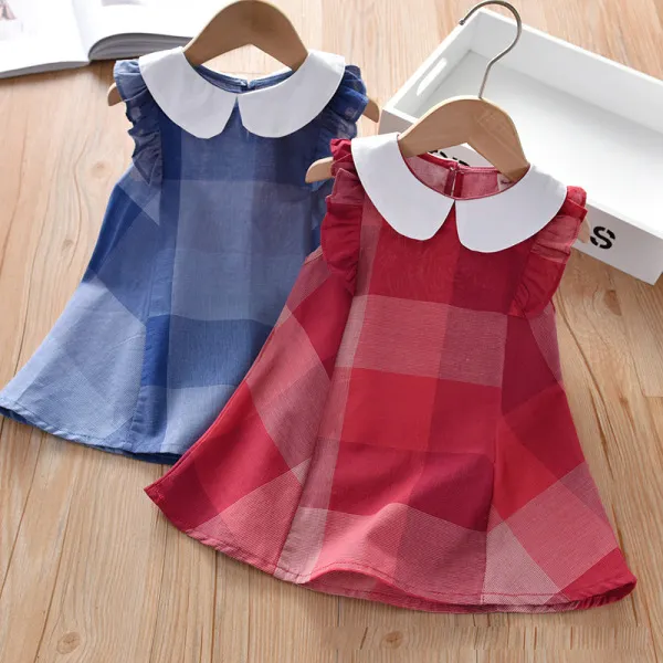 【18M-7Y】Cute Plaid White Collar Sleeveless Dress - 3342 - Popopieshop.com 