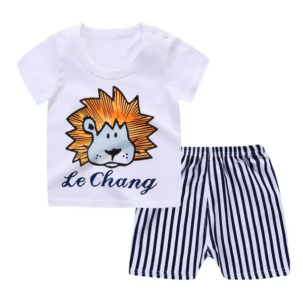 【12M-5Y】Boys Cartoon Print Short-sleeved T-shirt Shorts Two-piece Set - Popopiestyle.com 