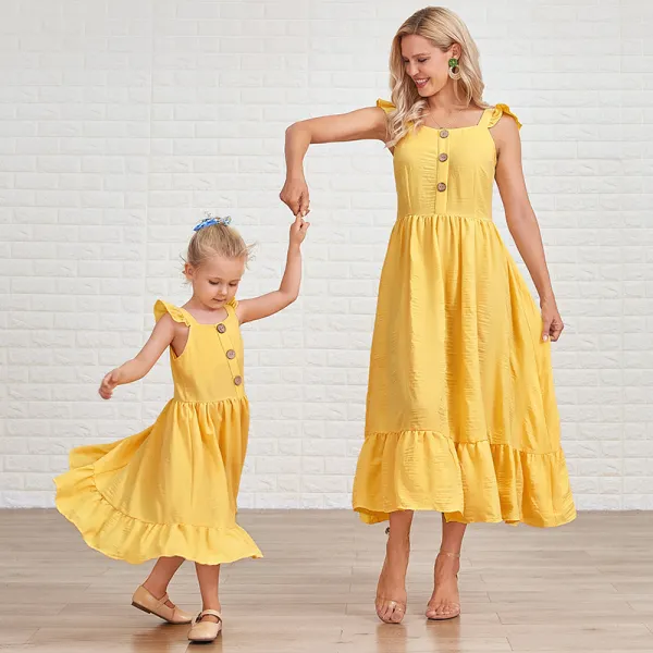 Sweet Yellow Ruffled Mom Girl Matching Dress - Popopiearab.com 