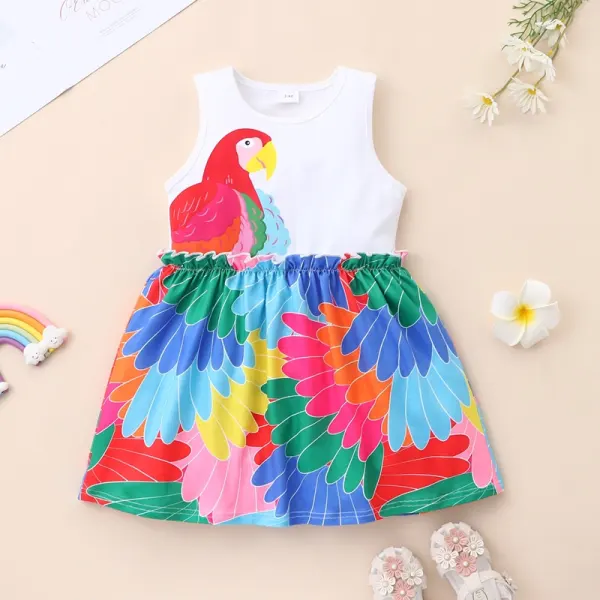 【12M-5Y】Girls Peacock Feather Print Sleeveless Dress - Popopieshop.com 