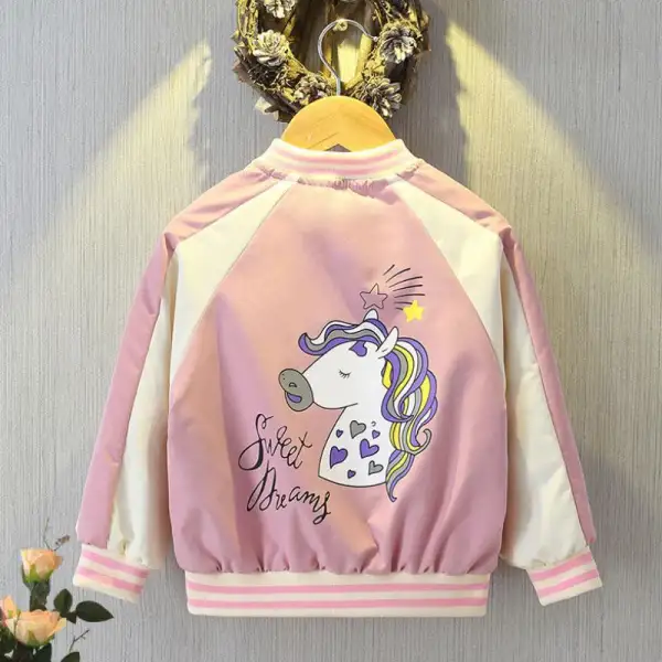 【3Y-13Y】Big Girls Unicorn Print Stitching Baseball Uniform - Popopiearab.com 