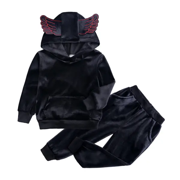 【12M-9Y】Boys Velvet Hoodie And Trousers Two-piece Suit Only $10.99 - Popopieshop.com 