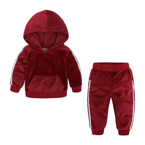 【12M-9Y】Kids Velvet Hoodie And Trousers Two-piece Suit - Popopieshop.com 