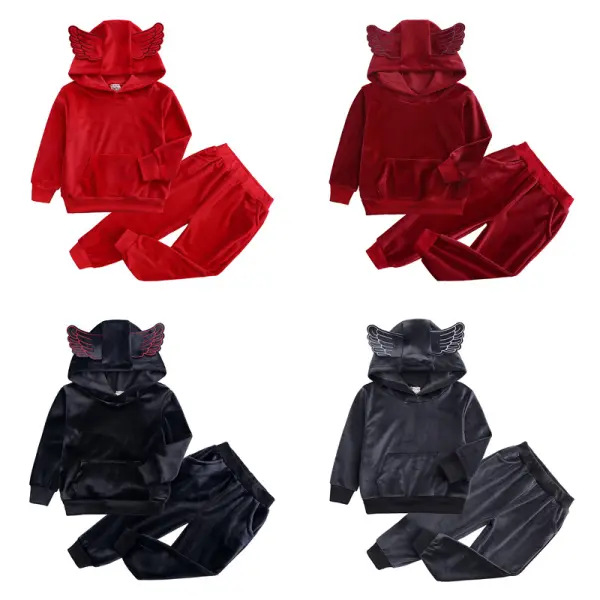 【12M-9Y】Boys Velvet Hoodie And Trousers Two-piece Suit - Popopieshop.com 