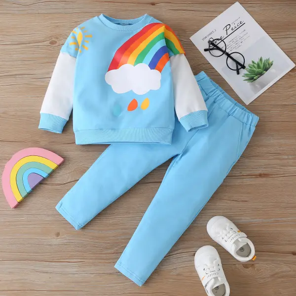 【18M-6Y】Kids Rainbow Long Sleeve Sweatshirt Pants Set - Popopieshop.com 