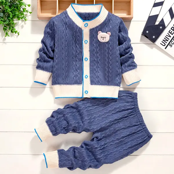 【6M-3Y】Baby Cartoon Bear Long Sleeve Cardigan And Pants Set - Popopieshop.com 