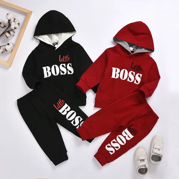 【12M-9Y】Boys Letter Print Hooded Long Sleeve Sweatshirt and Pants Set - Popopiearab.com 