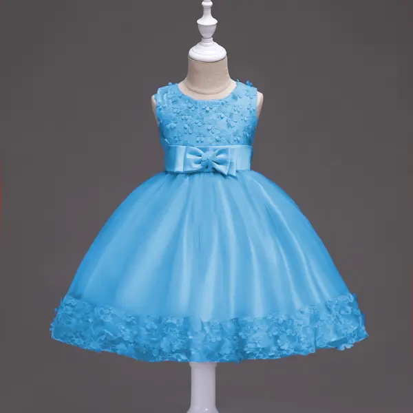 【12M-13Y】Girls V Neck Bowknot Lace Layered Sleeveless Princess Dress - 3606 - Popopieshop.com 