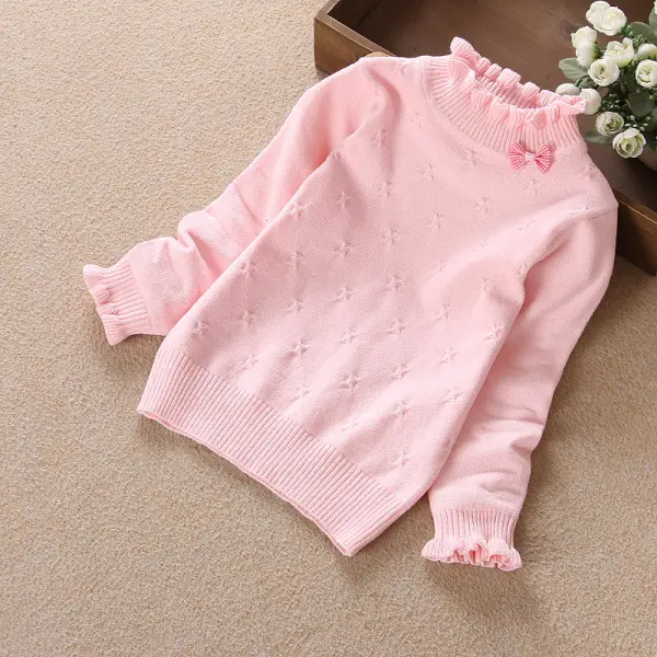 【12M-11Y】Girls Bow Embellished Half High Neck Knitted Sweater - 3141 - Popopieshop.com 