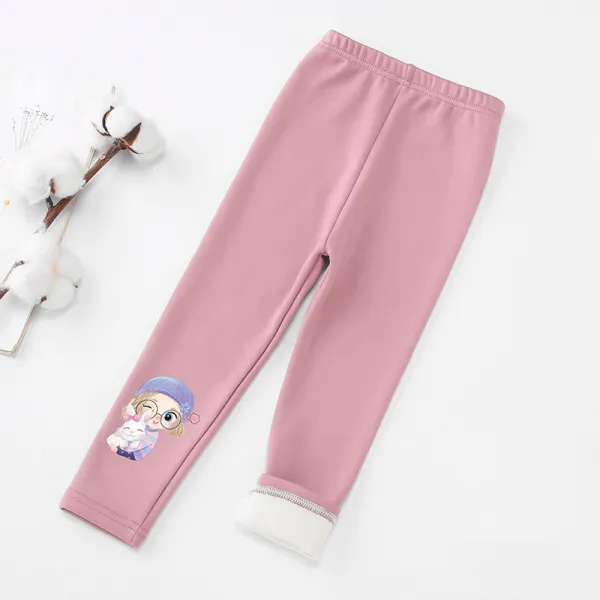 【2Y-13Y】Girls Cartoon Print Plus Velvet Warm Leggings - Popopieshop.com 