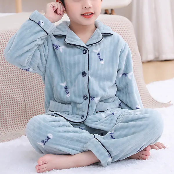 【18M-13Y】Boys Flannel Long Sleeved Pajamas Two Piece Set - Popopiearab.com 