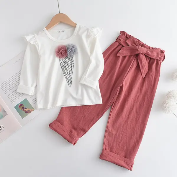 【2Y-9Y】Girls Cartoon Print Long-sleeved T-shirt Pants Two-piece Suit - 34568 - Popopieshop.com 