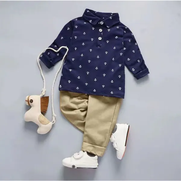 【12M-5Y】 Boys 2 Piece Anchor Shirt And Pants Set - Popopieshop.com 