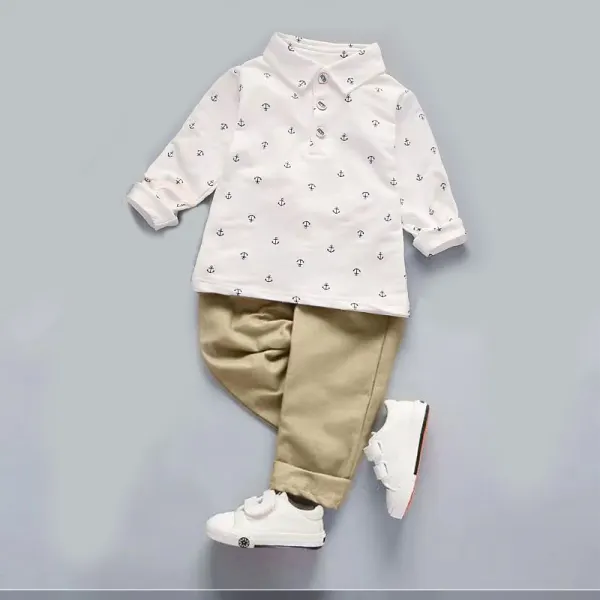 【12M-5Y】 Boys 2 Piece Anchor Shirt And Pants Set - Popopieshop.com 