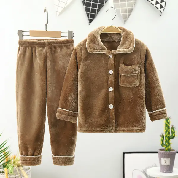 【18M-11Y】Kids Flannel Long Sleeve Pajamas Two Piece Set - Popopieshop.com 
