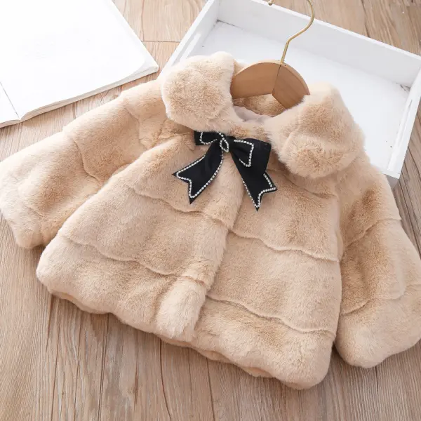 【12M-5Y】 Girl Sweet Diamond Bow Pure Color Faux Fur Coat - Popopiearab.com 