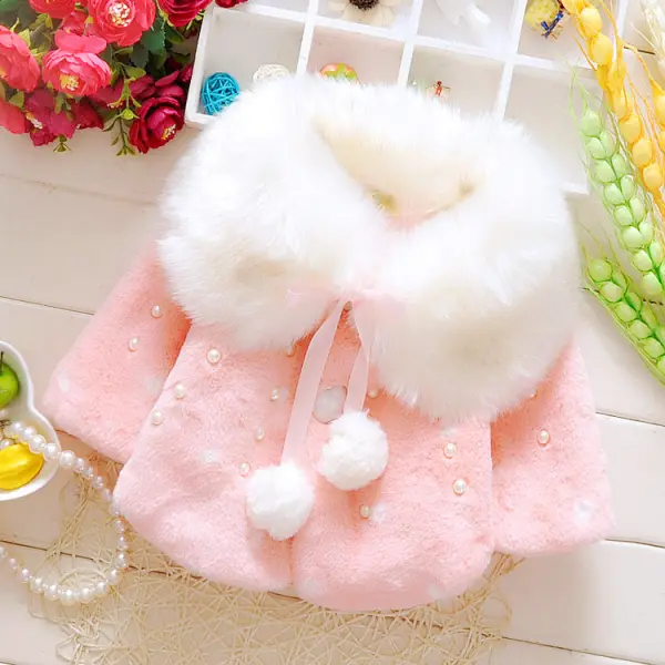 【6M-3Y】Girls Furry Cloak Cape Coat Only $12.99 - Popopieshop.com 