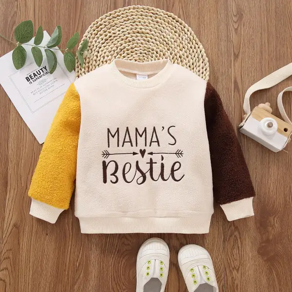 【18M-6Y】 Kids Cute Letter Embroidery Colorblock Lambswool Sweatshirt - Popopiearab.com 