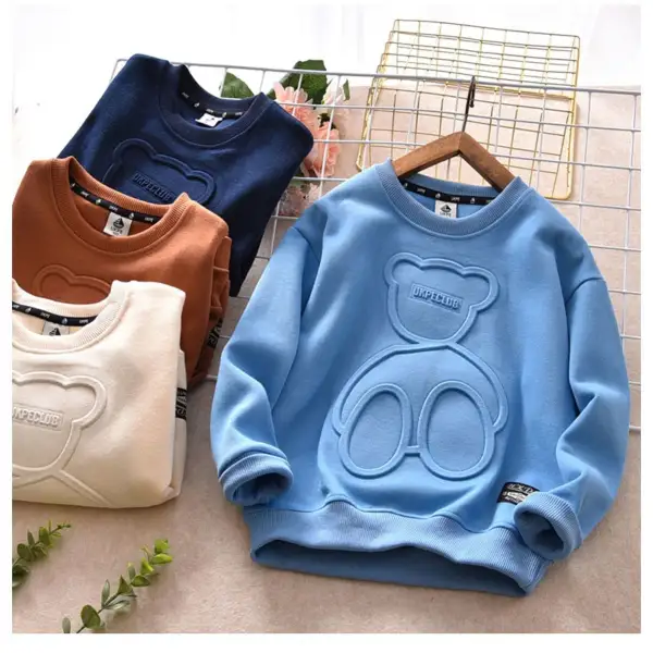 【12M-13Y】Kids Casual Cute Bear Pattern Round Neck Long Sleeve Sweatshirt - 4109 - Popopieshop.com 