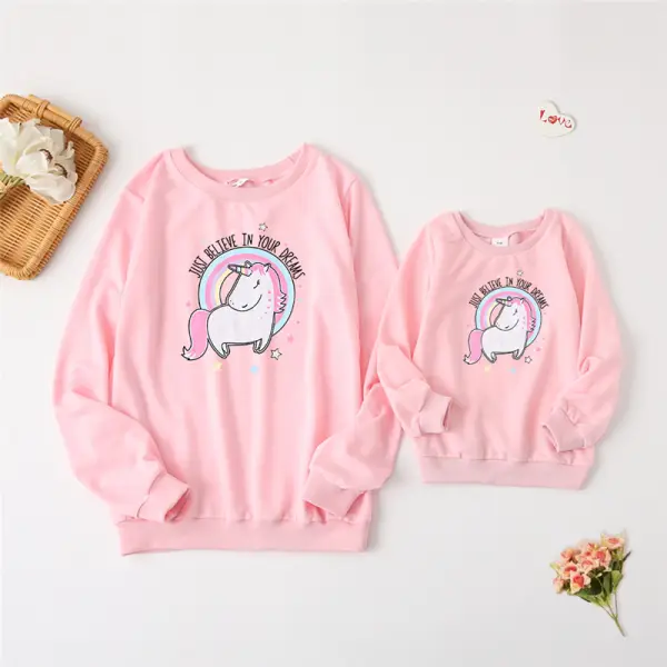 Casual Unicorn Letter Print Long Sleeve Mom Kids Matching Sweatshirt - Popopiearab.com 