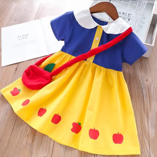 【18M-7Y】Girls Snow White Short Sleeve Dress With Bag - Popopieshop.com 