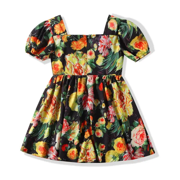 【18M-7Y】Girl Floral Print Square Collar Dress - Popopieshop.com 