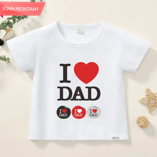 【12M-9Y】Unisex Kids Father's Day Letter Heart-shaped Print Antifouling Cotton Short Sleeve T-shirt - Popopieshop.com 