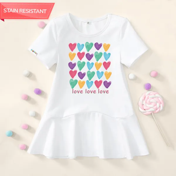【18M-7Y】Girl Stain Resistant Cotton Heart Print Short-sleeve Dress - 7338 - Popopieshop.com 