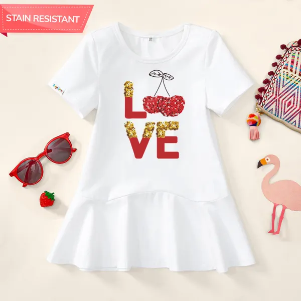 【18M-7Y】Girl Stain Resistant Cotton Cherry Print Short-sleeve Dress - 7316 - Popopieshop.com 