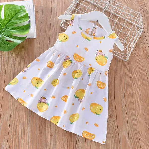 【12M-7Y】Girl Floral Fruit Print Sleeveless Dress - Popopieshop.com 