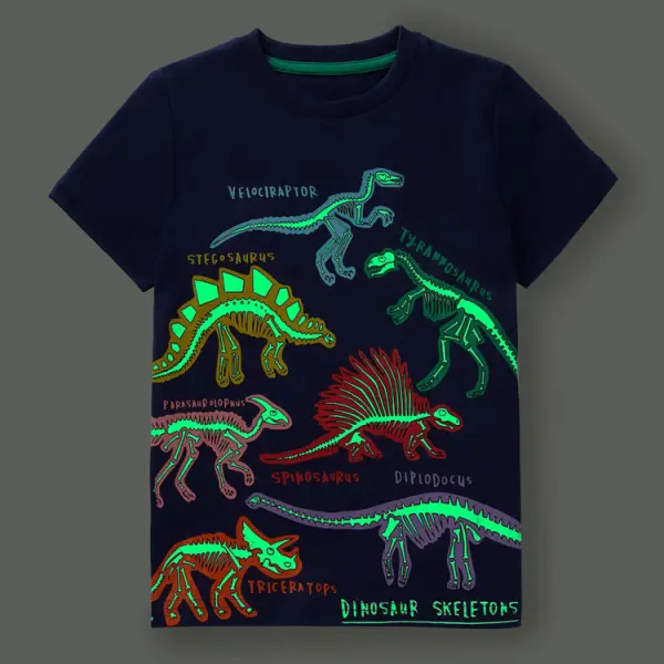【18M-7Y】Boys And Girls Casual Cartoon Dinosaur Print Luminous Pattern Short Sleeve T-shirt - 4108 - Popopieshop.com 