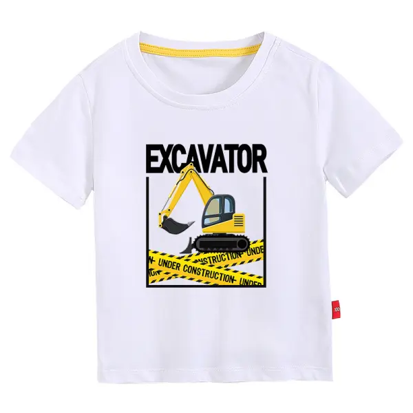 【12M-13Y】Boys Casual Excavator And Letter Print Short Sleeve T-shirt Only $6.99 - Popopieshop.com 