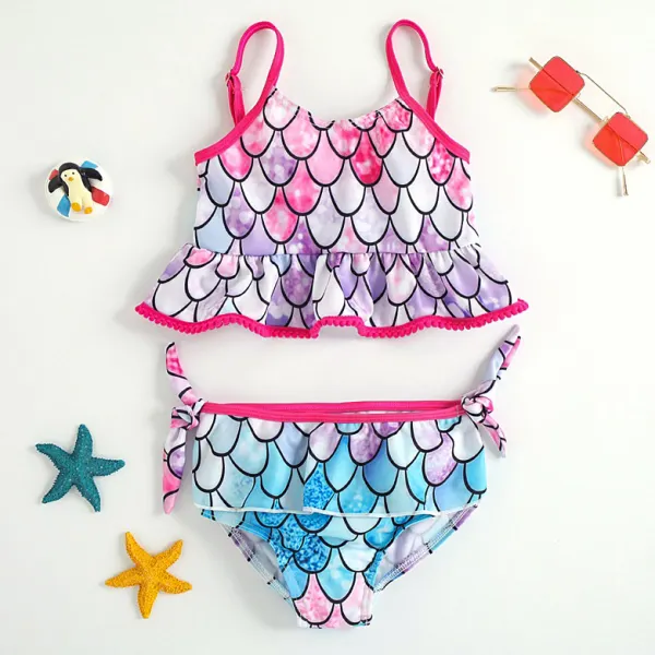 【12M-5Y】2-piece Girls Casual Ruffle Swimsuit Set - Popopieshop.com 