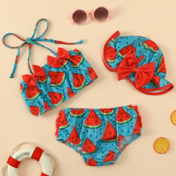 【6M-4Y】3-piece Girls Cute Fruit Print Swimsuit Set With Hat - Popopieshop.com 