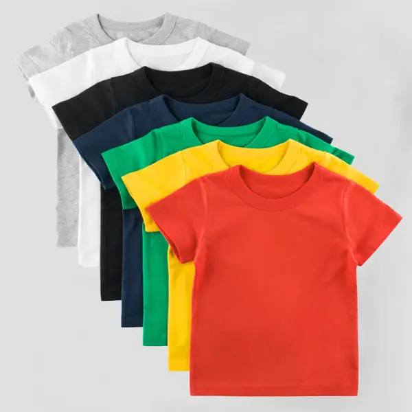【18M-9Y】Unisex Cotton Solid Color Short Sleeve Tee - Popopieshop.com 