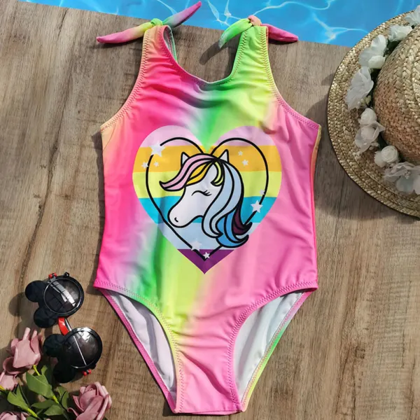 【18M-5Y】Girls Unicorn Print One Piece Swimsuit - Popopieshop.com 