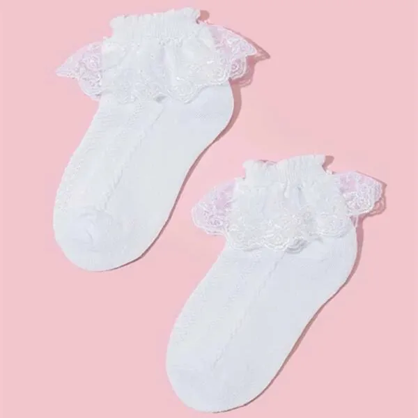 【1Y-12Y】Girls Cotton Multicolor Lace Ruffle Socks - Popopieshop.com 